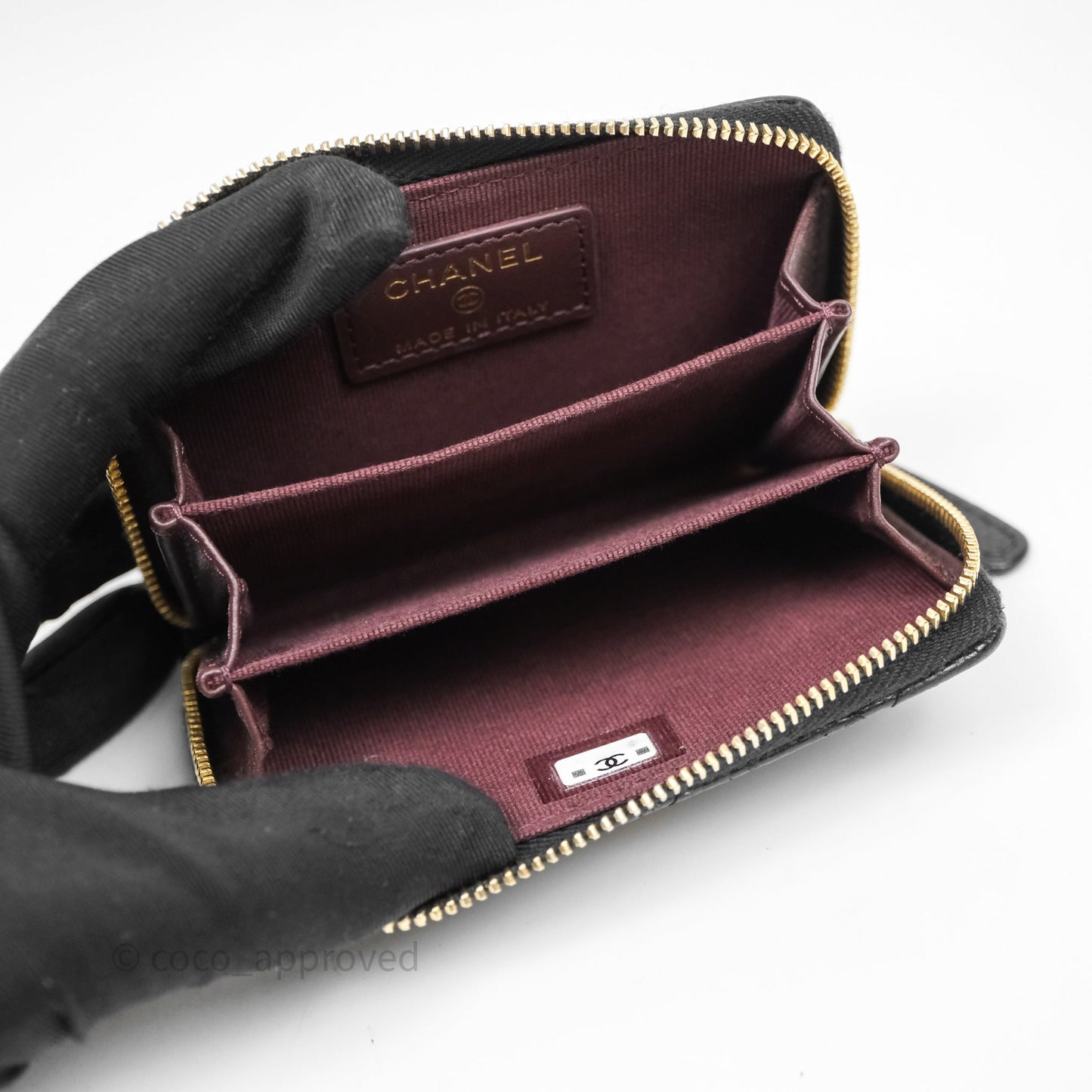 Chanel Quilted Zip Card Holder Black Caviar Gold Hardware