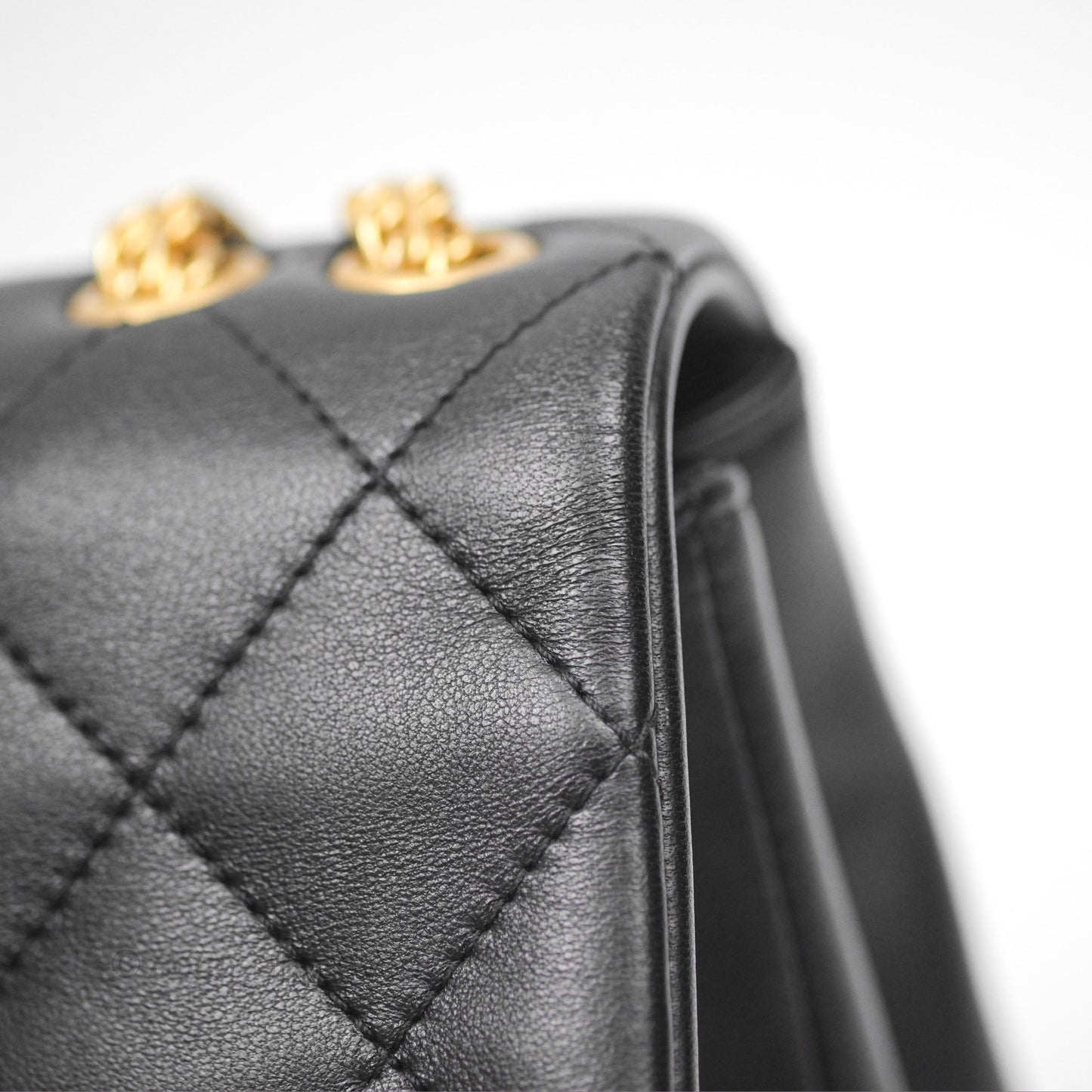 Chanel Small Chain Flap Bag Black Lambskin Aged Gold Hardware 22A