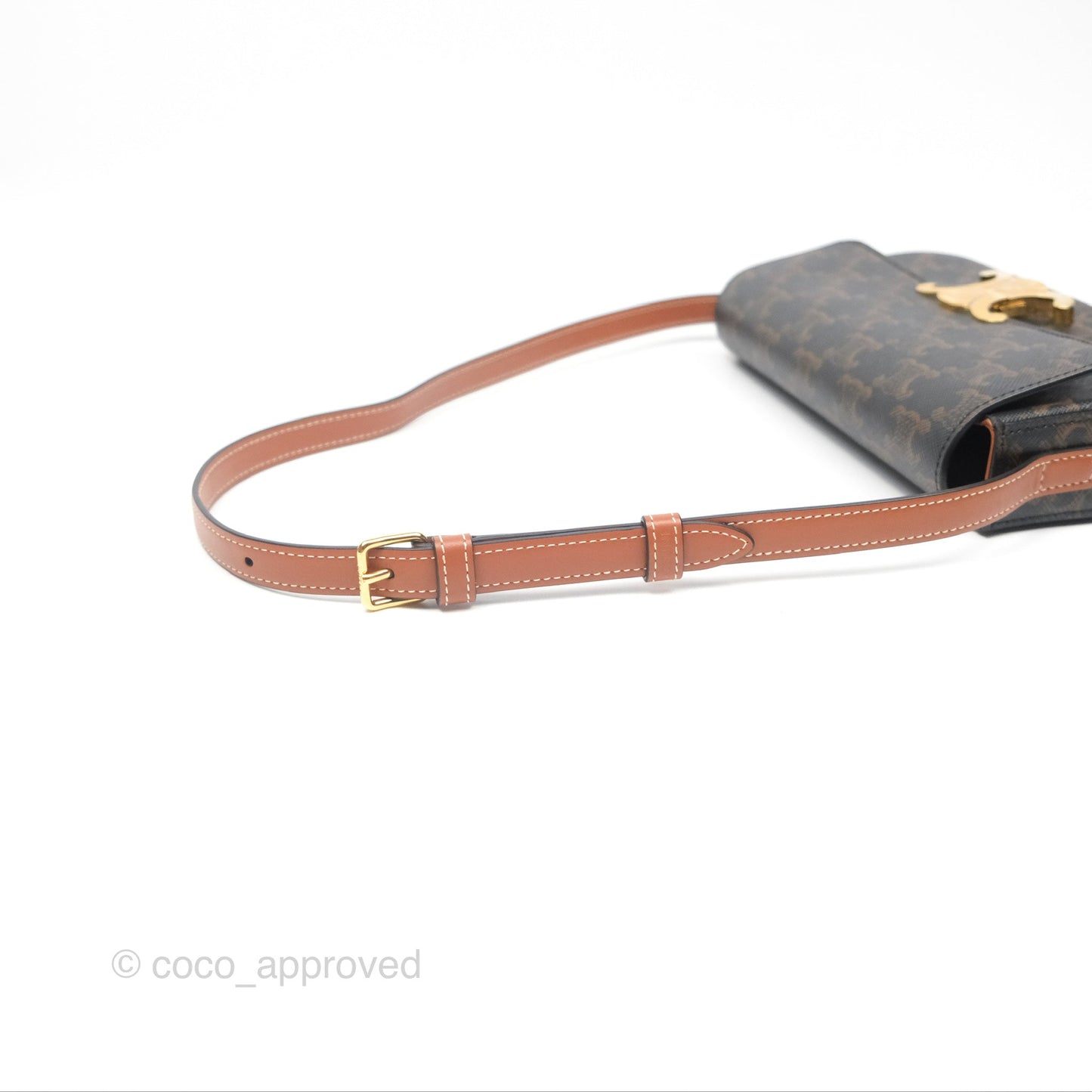 Celine Triomphe Shoulder Bag Tan Calfskin Triomphe Canvas