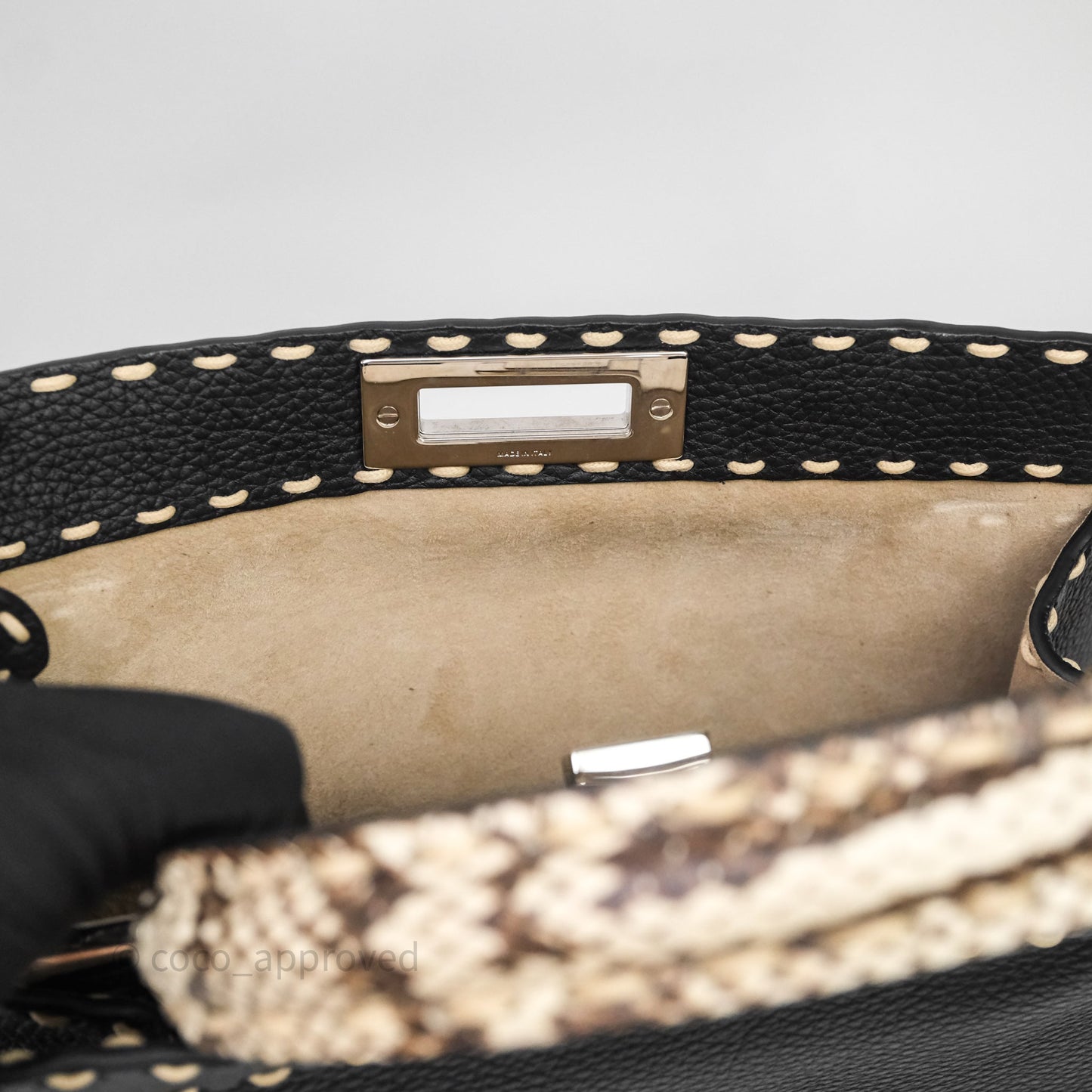 Fendi Peekaboo ISeeU Python Handle Handbag Black Calfskin Silver Hardware