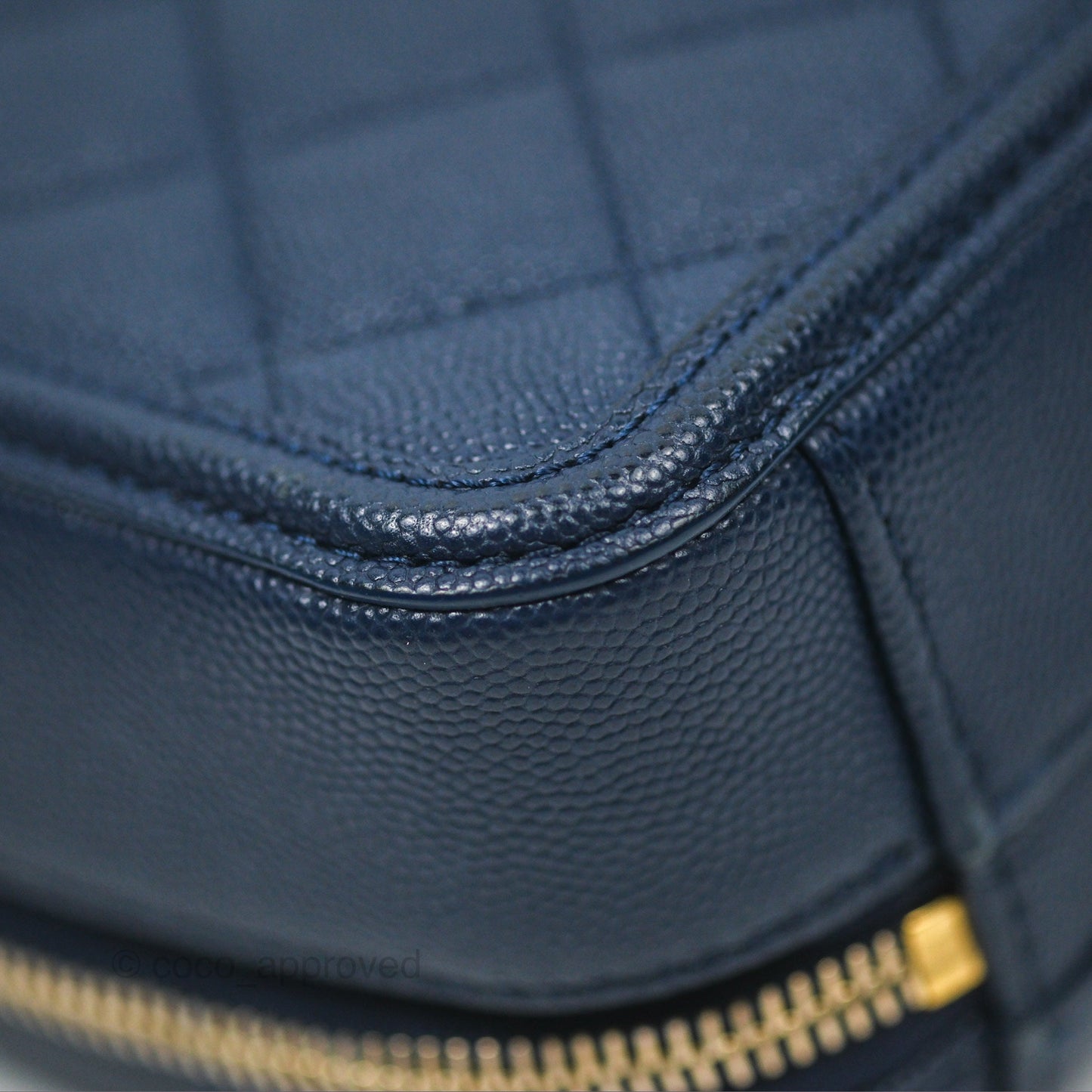 Chanel Quilted Small CC Filigree Vanity Case Navy Caviar Gold Hardware