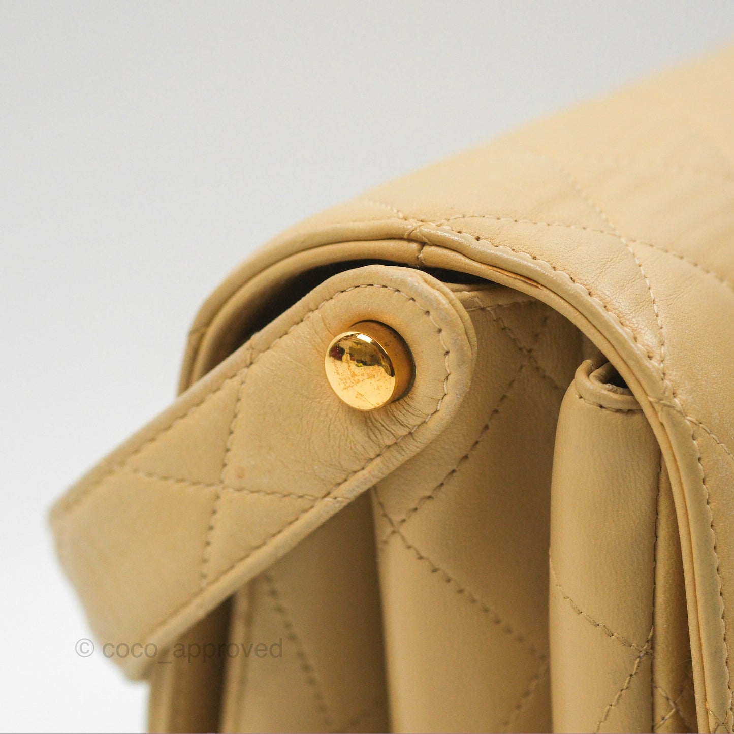 Chanel Vintage Double Sided Flap Bag Quilted Beige Lambskin Gold Hardware