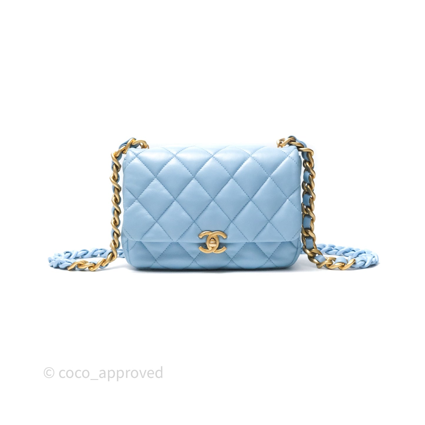 Chanel Small Flap Bag Blue Lambskin Gold and Lacquered Metal 22S