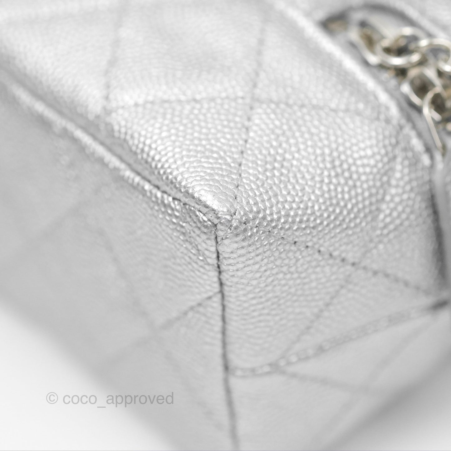 Chanel Quilted Mini Top Handle Vanity With Chain Metallic Silver Caviar Silver Hardware
