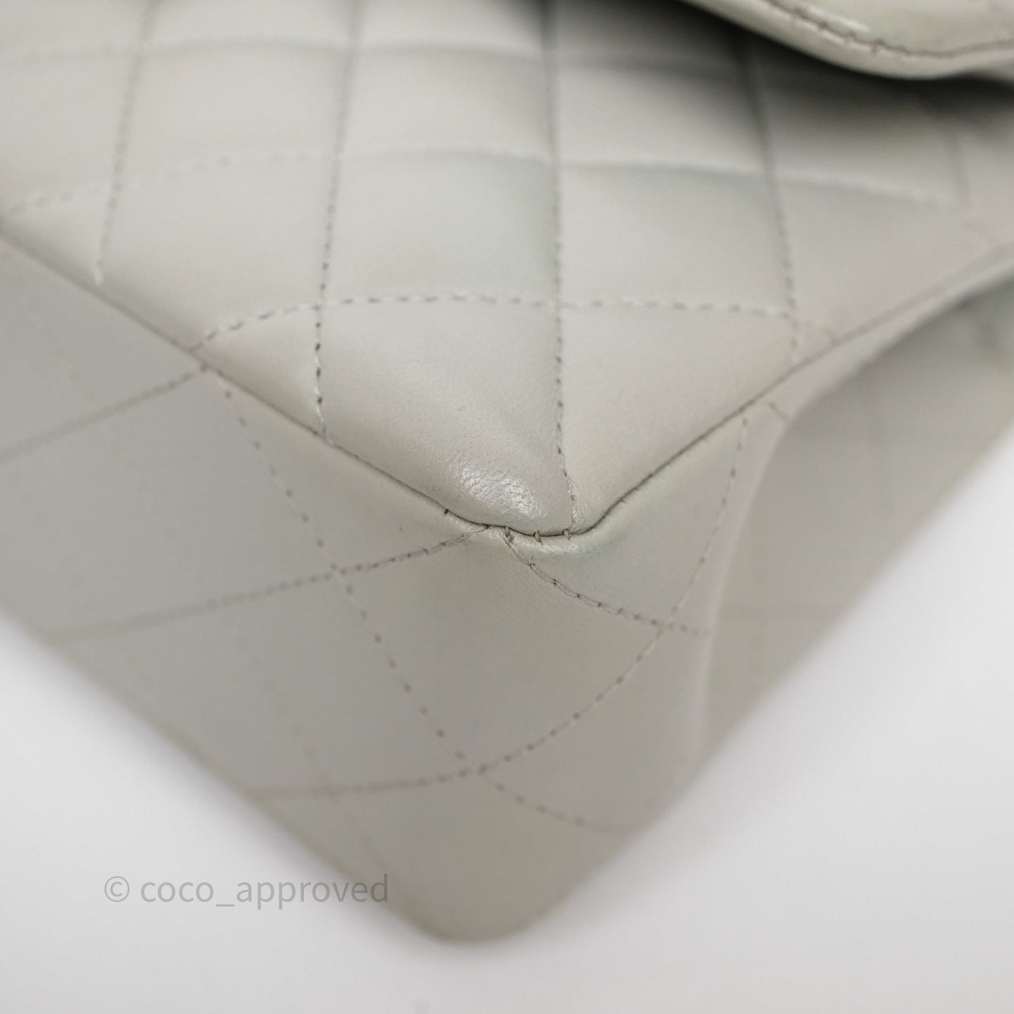 Chanel Small Classic Flap Quilted Grey Lambskin Gold Hardware