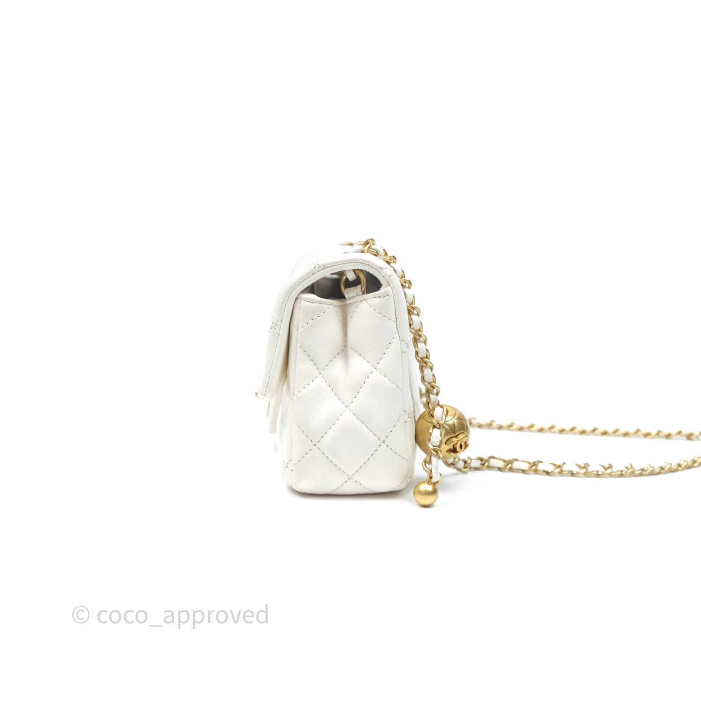 Chanel Mini Rectangular Pearl Crush Quilted White Lambskin Aged Gold Hardware