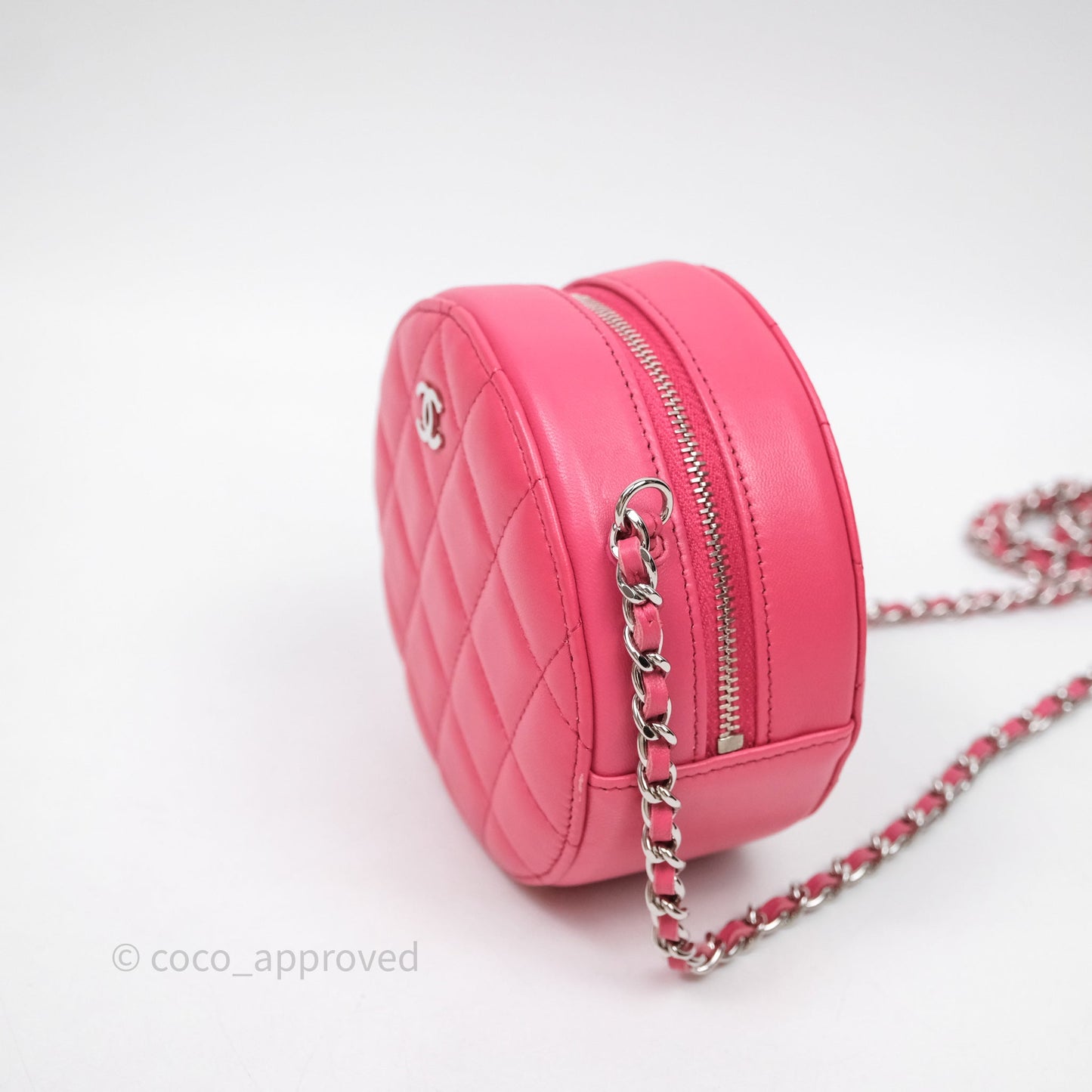 Chanel Quilted Round Clutch With Chain Dark Pink Lambskin Gold Hardware