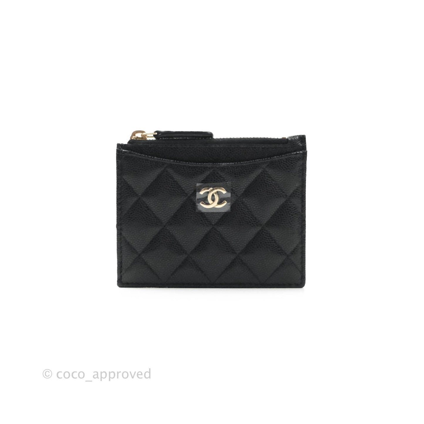 Chanel Quilted CC Zipped Card Holder Caviar Black Gold Hardware