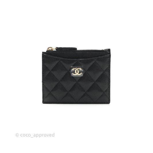 Chanel Quilted CC Zipped Card Holder Caviar Black Gold Hardware