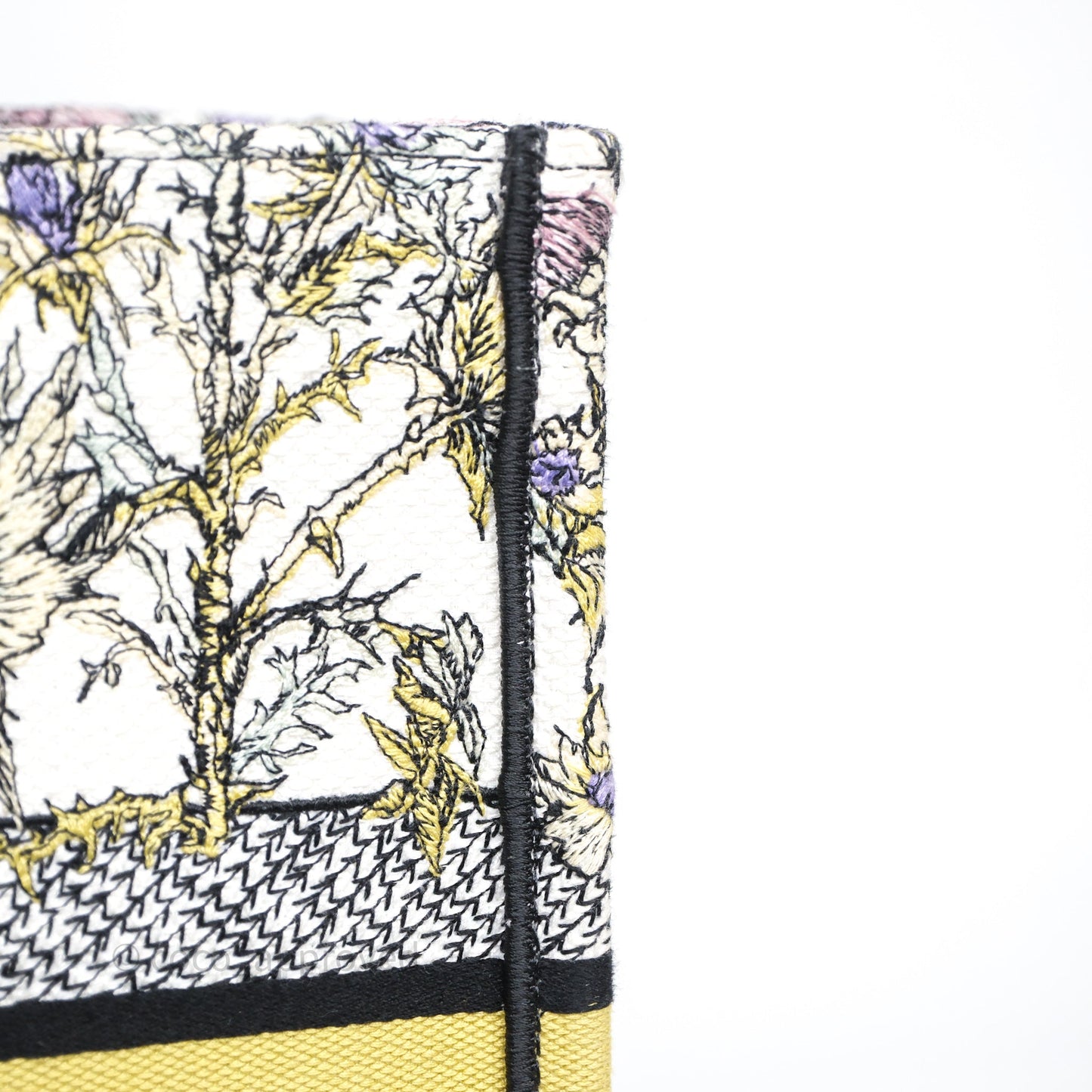 Christian Dior Medium (Old Small) Book Tote Latte Embroidery with Yellow Multicolor Dior Chardons Motif
