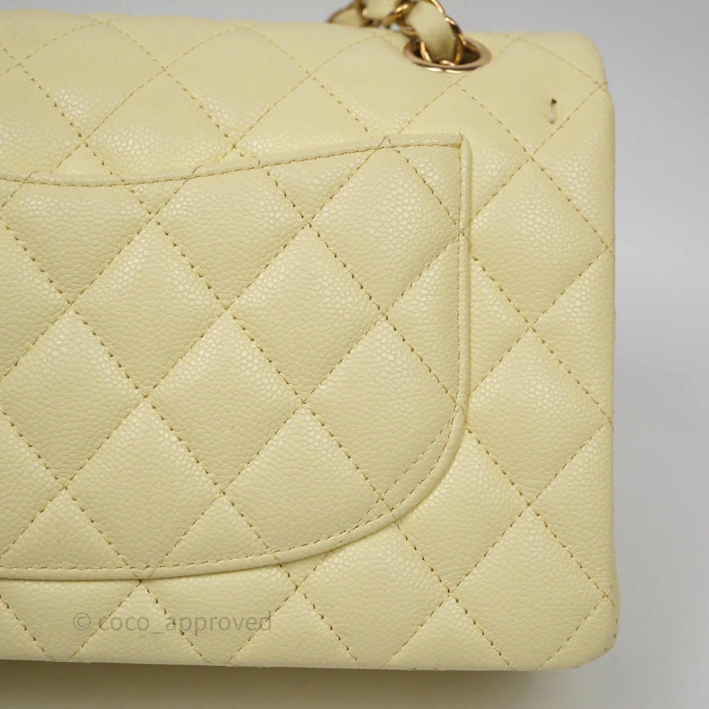 Chanel Small Classic Quilted Flap Light Yellow Caviar Gold Hardware