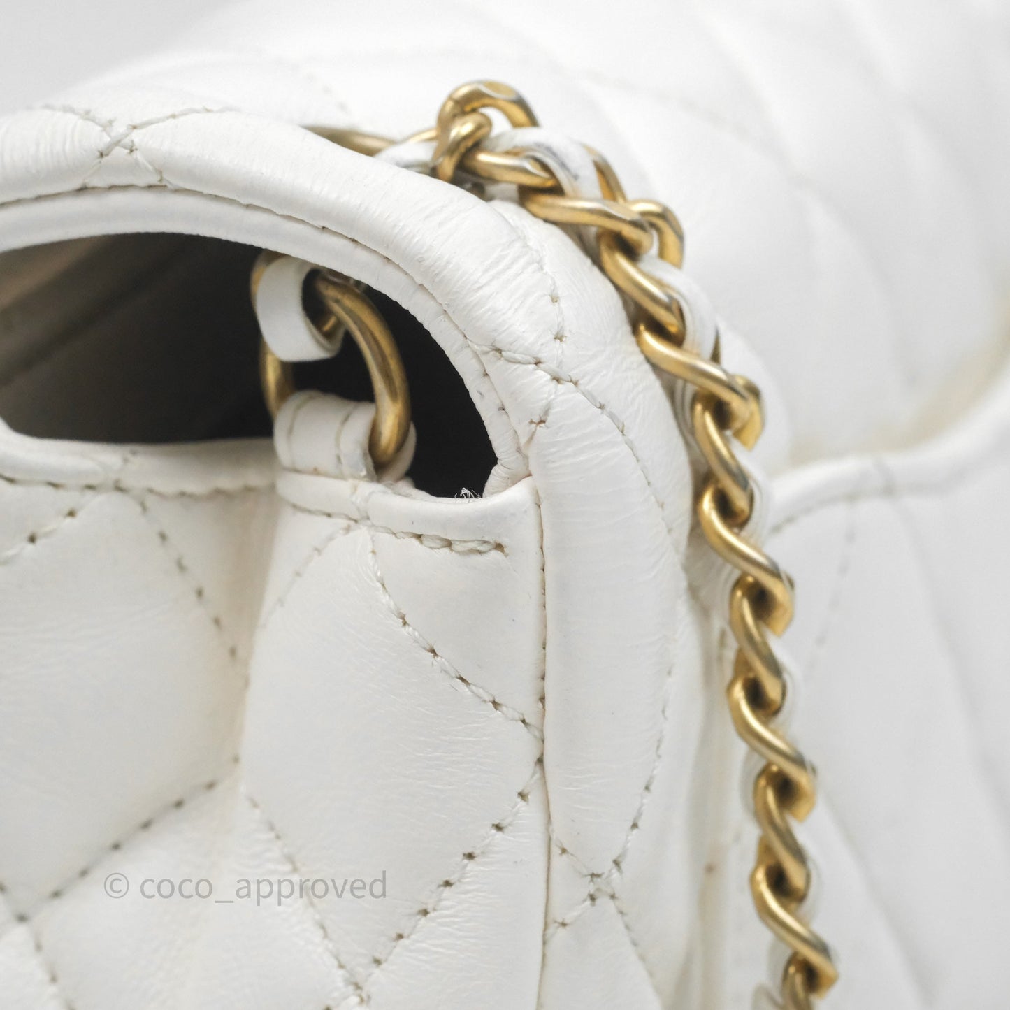 Chanel Mini Rectangular Pearl Crush Quilted White Lambskin Aged Gold Hardware