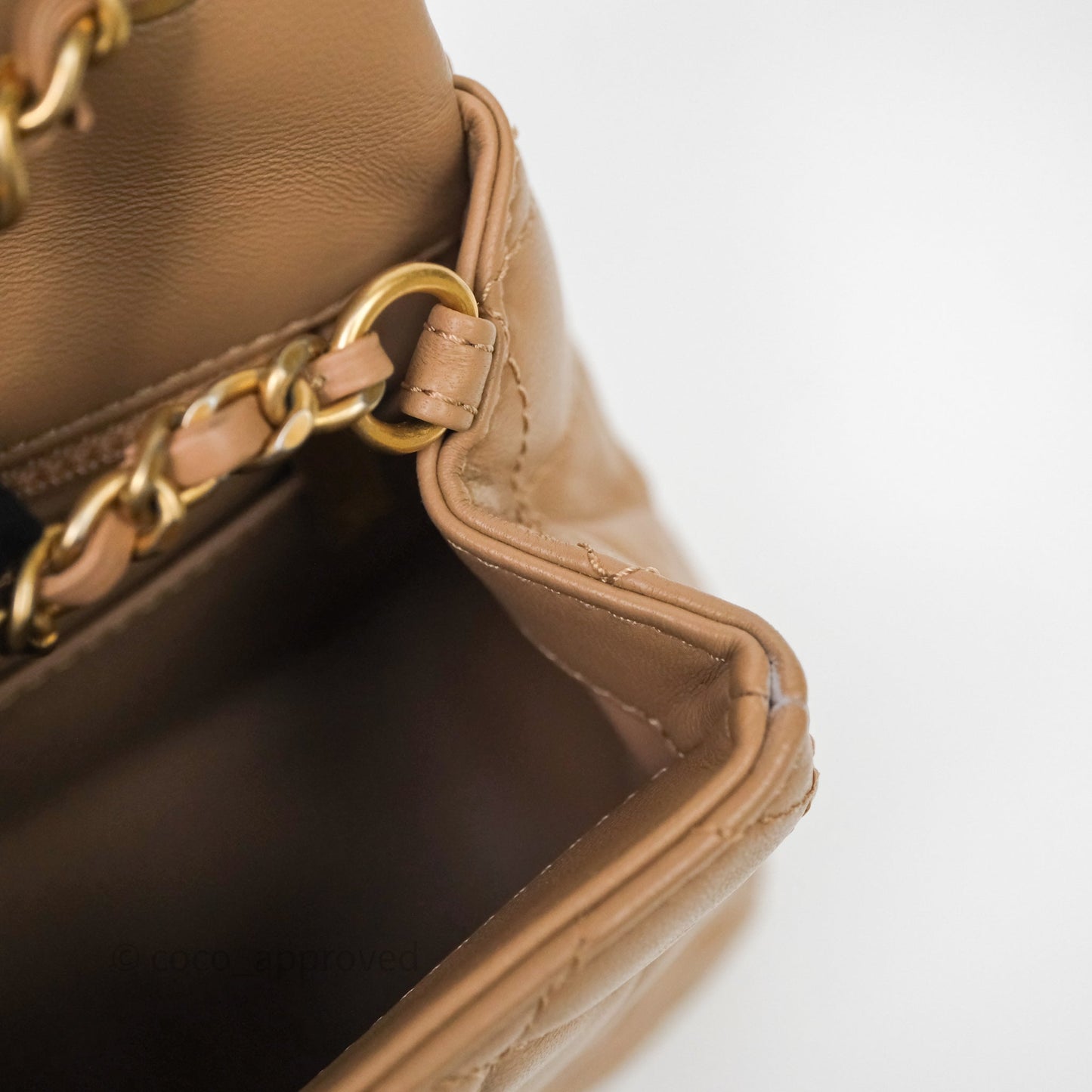 Chanel Pearl Crush Mini Square Quilted Beige Lambskin Aged Gold Hardware
