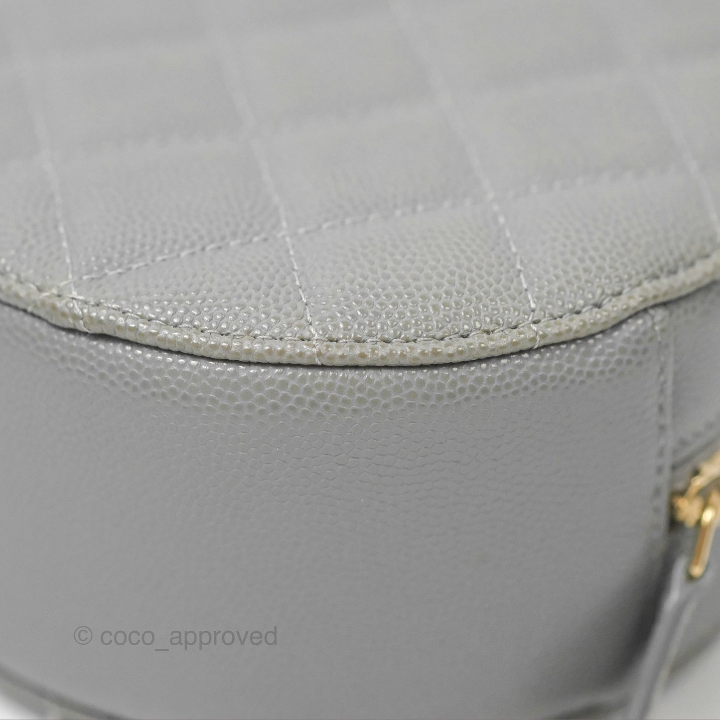 Chanel Classic Quilted Round Clutch With Chain Grey Caviar Gold Hardware