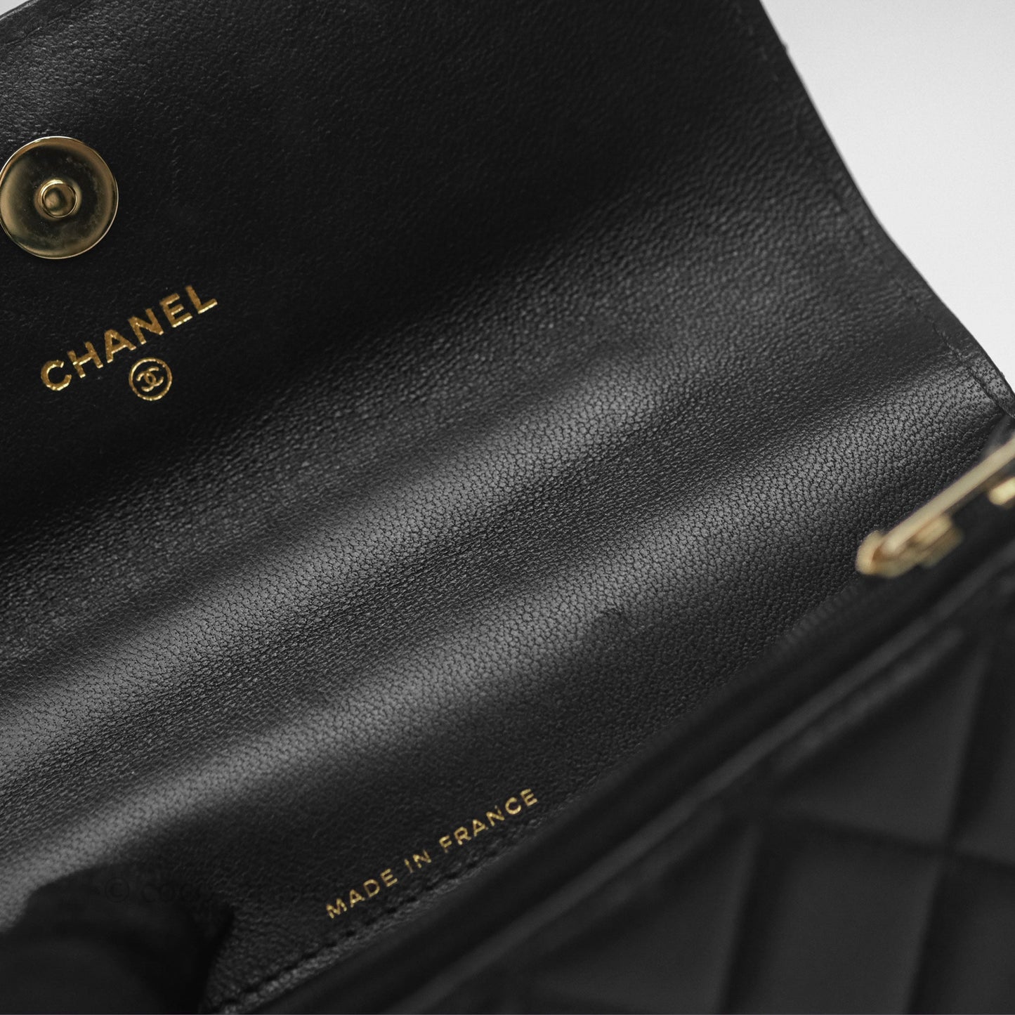 Chanel Camellia Handle Mini WOC Phone Holder with Chain Black Lambskin 23K