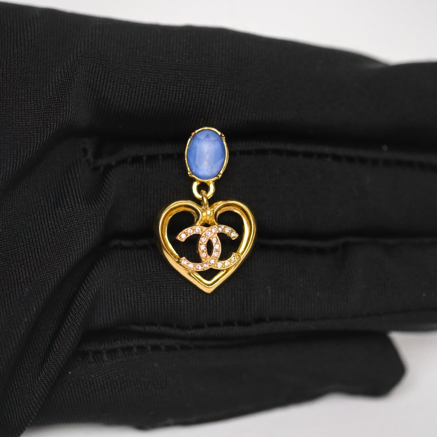 Chanel Oval Blue Resin Heart CC Drop Earrings Gold Tone 23C