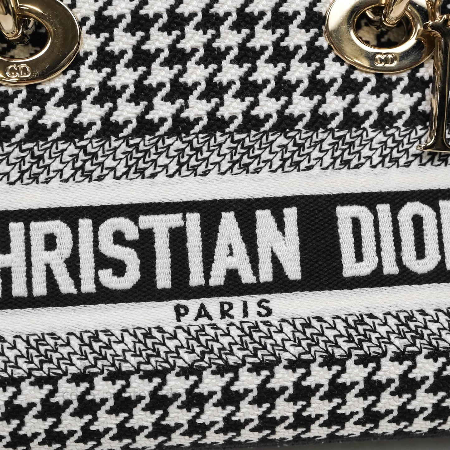 Christian Dior Medium Lady D-Joy Bag Black White Houndstooth Gold Hardware