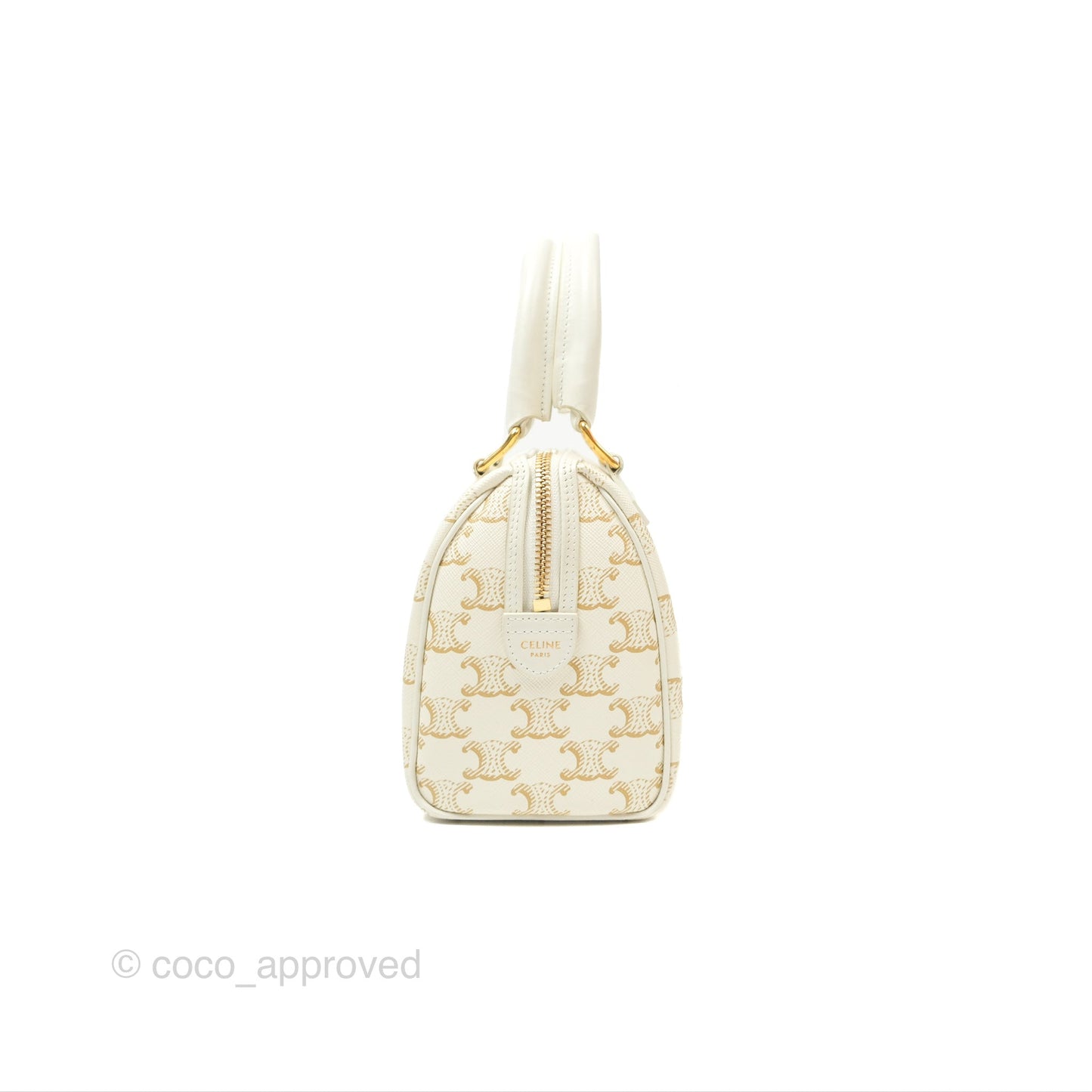Celine Small Triomphe Canvas Boston Bag White Calfskin