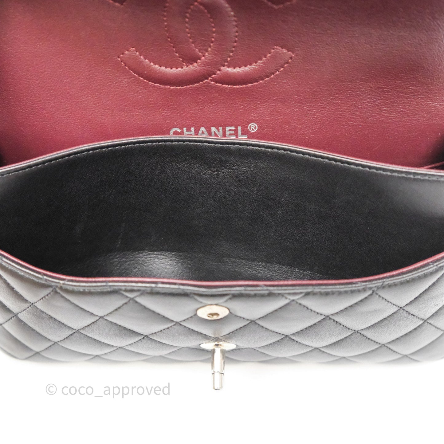 Chanel Classic M/L Medium Flap Quilted Black Lambskin Silver Hardware