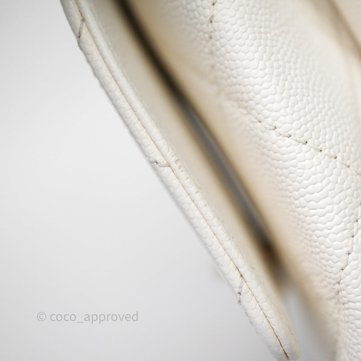 Chanel Bracelet On Chain Small Flap Bag White Caviar Aged Gold Hardware