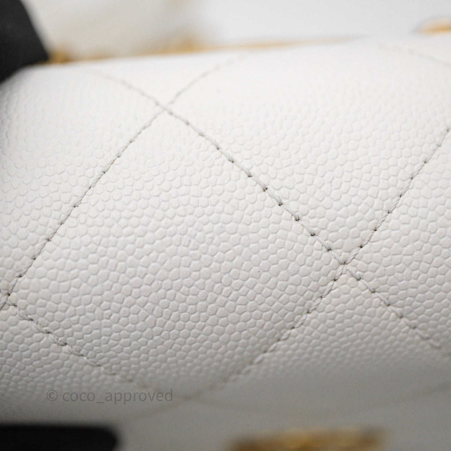 Chanel Bracelet On Chain Small Flap Bag White Caviar Aged Gold Hardware