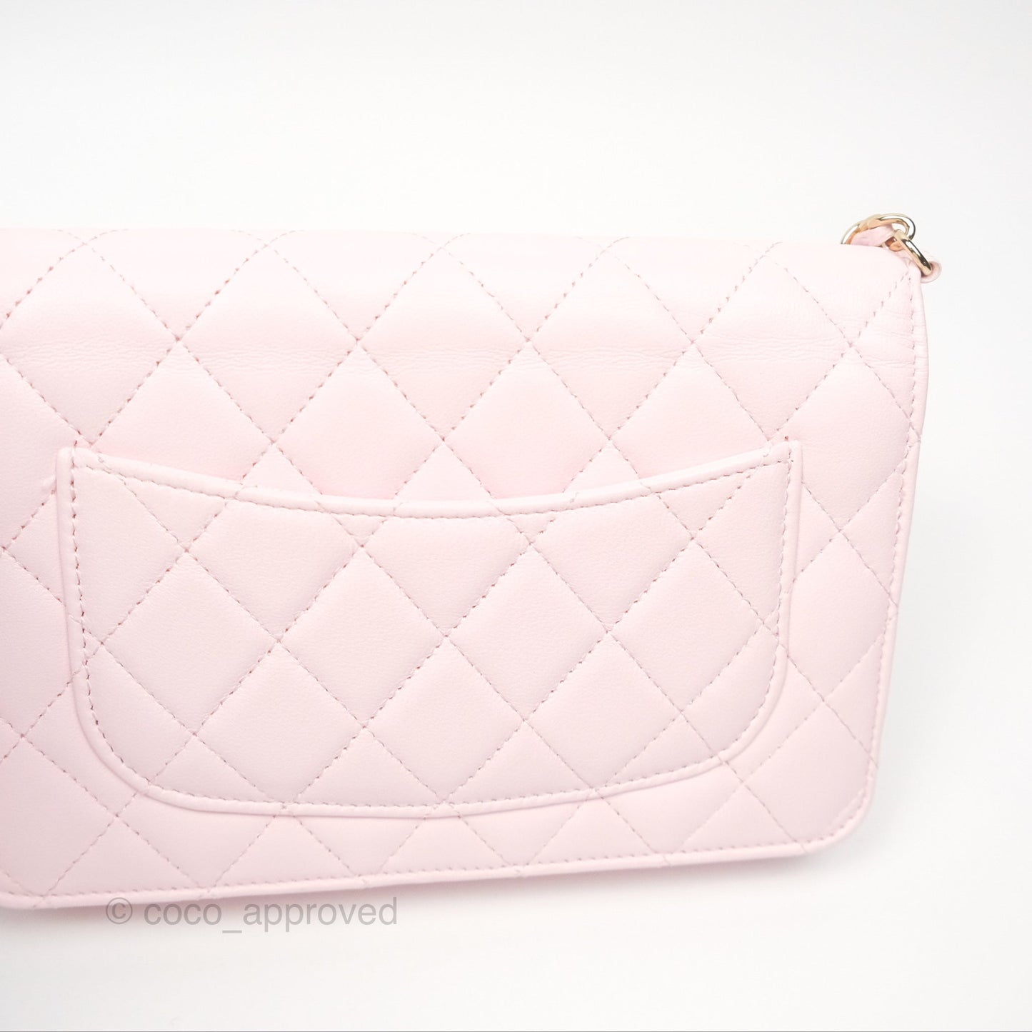 Chanel Wallet On Chain WOC Pearl Chain Iridescent Light Pink Lambskin Gold Hardware
