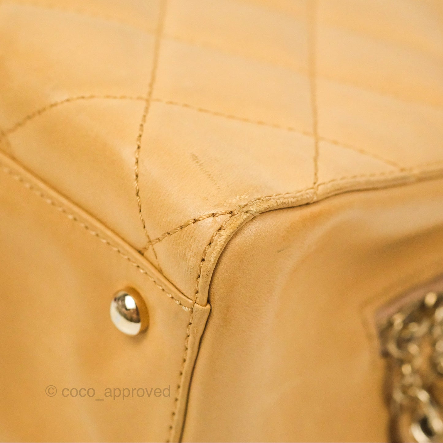 Chanel Vintage Small Top Handle Tote Quilted Beige Lambskin