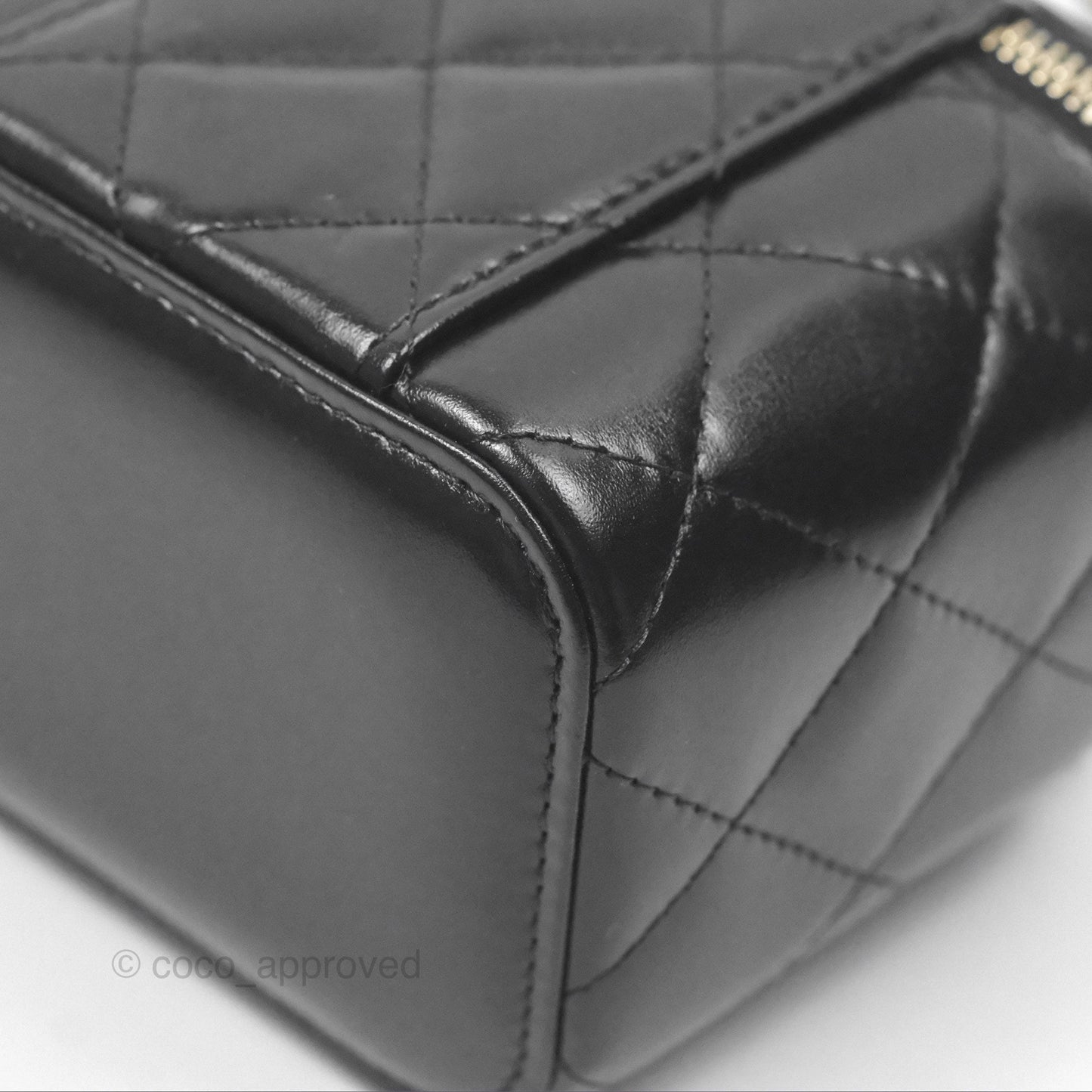 Chanel Quilted Mini Perfect Fit Vanity With Chain Black Calfskin Aged Gold Hardware 21A