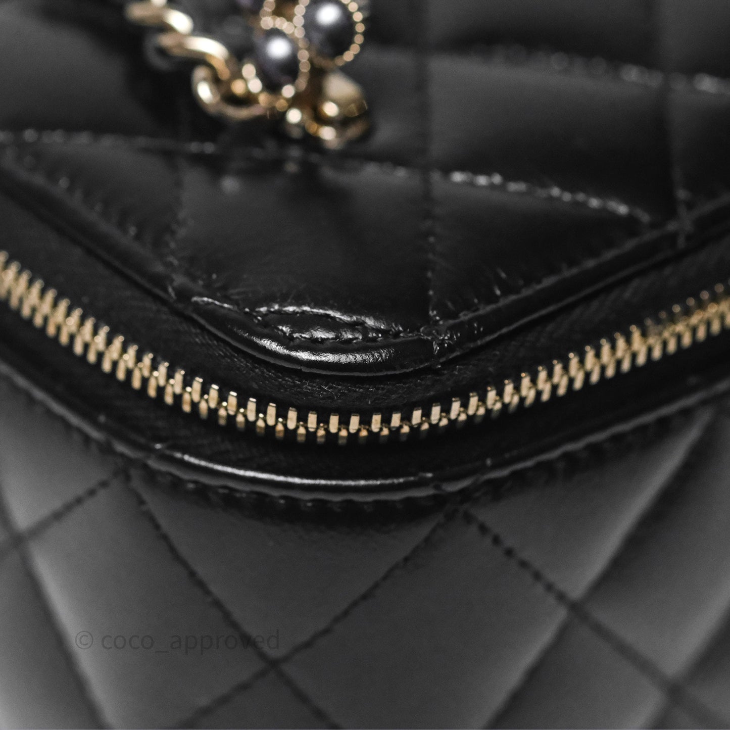 Chanel Vanity Rectangular Top Handle Black Shiny Lambskin Gold Hardware 24P