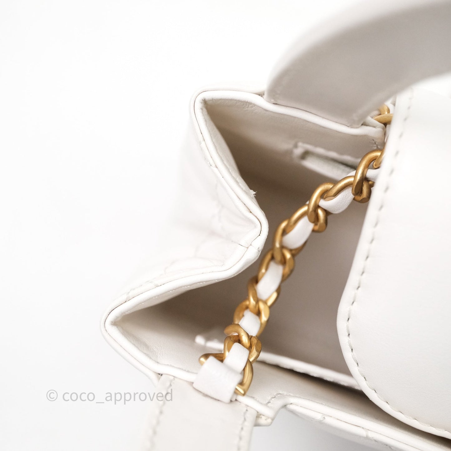 Chanel Kelly Bag Quilted White Lambskin Aged Gold Hardware