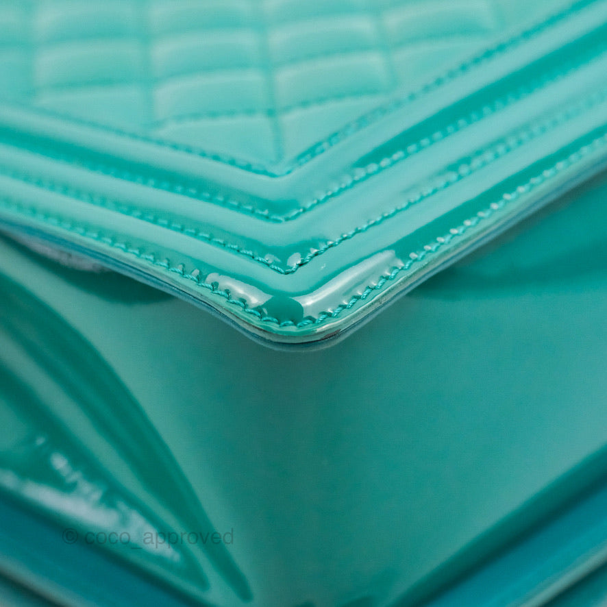 Chanel Quilted New Medium Boy Turquoise Patent Silver Hardware