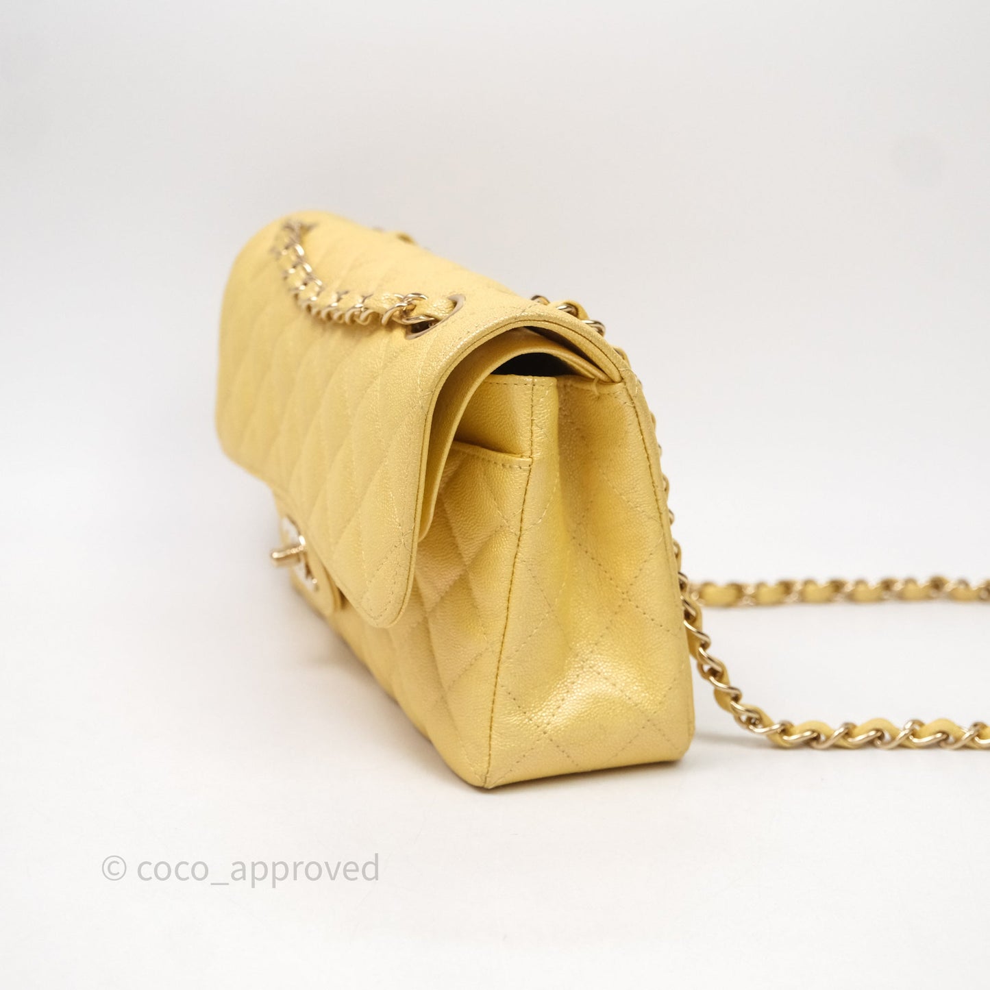 Chanel Small Classic Quilted Flap Iridescent Yellow Caviar Gold Hardware
