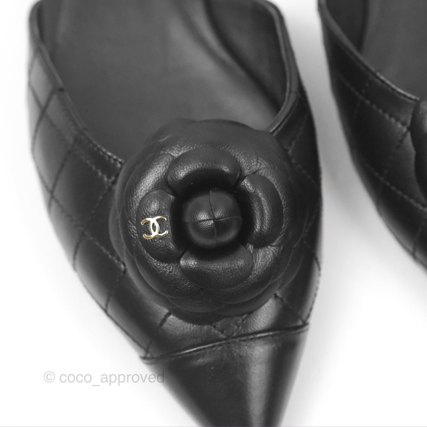 Chanel Camellia Slingback Flat Sandals Pointed Black Size 39