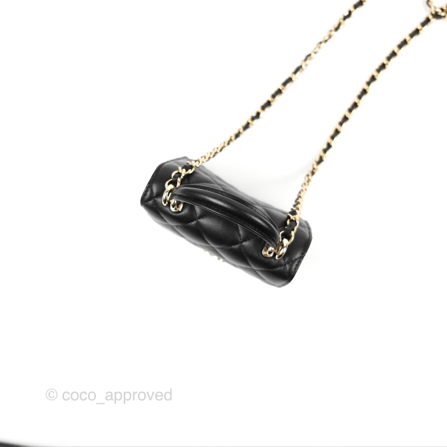Chanel Mini Handle Clutch With Chain Black Lambskin Gold Hardware