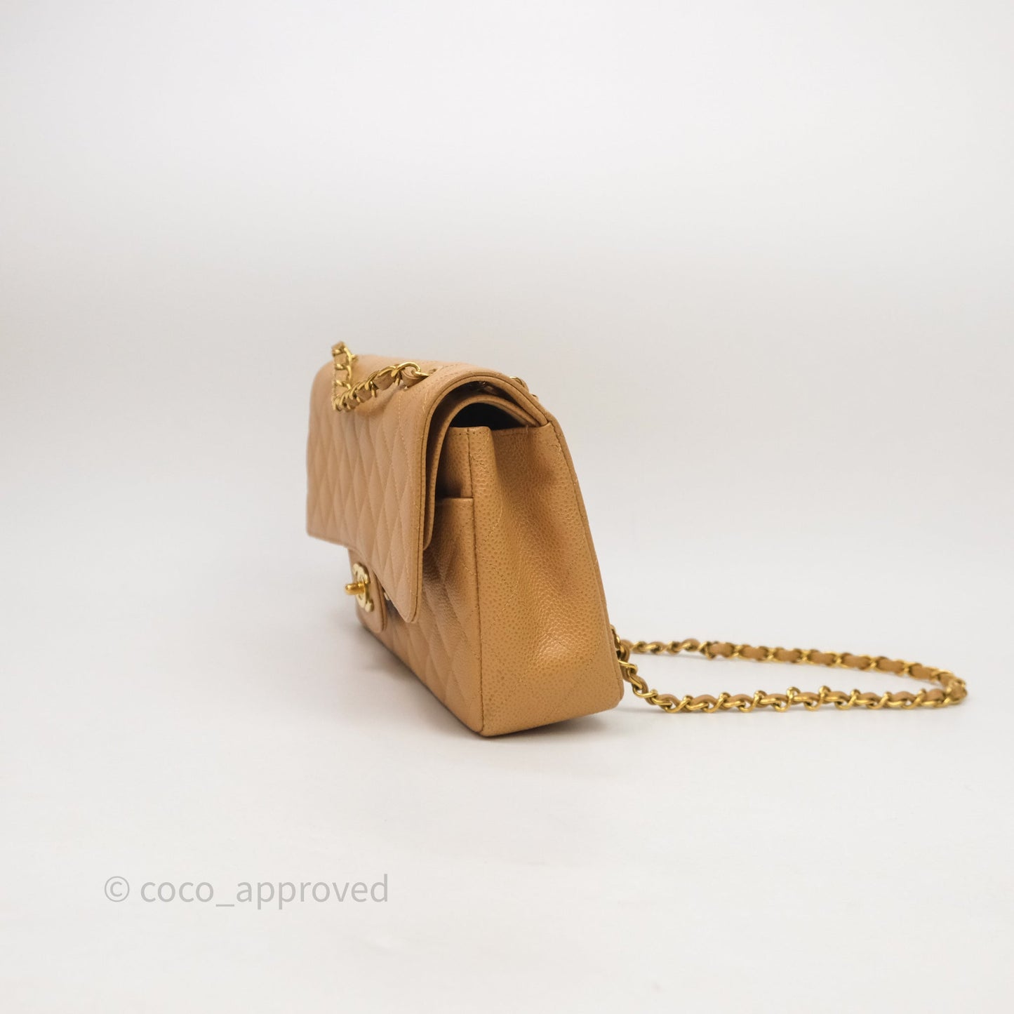 Chanel Vintage Medium Classic Flap Beige Caviar 24K Gold Hardware
