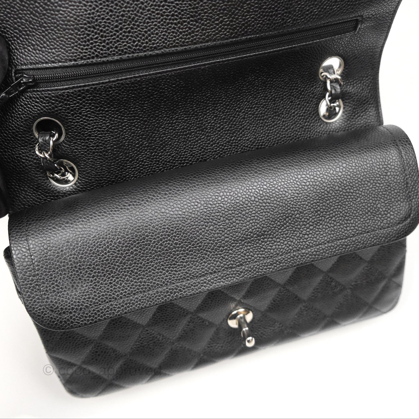 Chanel Classic M/L Medium Flap Quilted Black Caviar Silver Hardware