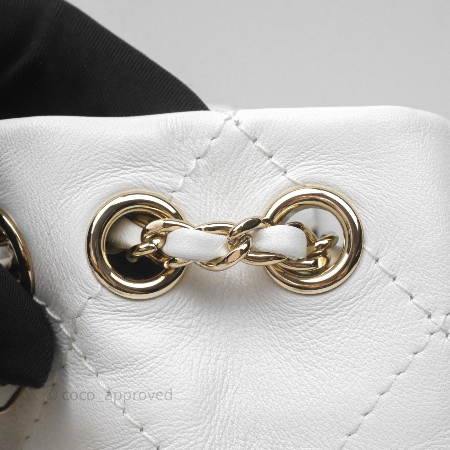 Chanel Quilted Drawstring Bucket Backpack White Calfskin Gold Hardware 24C