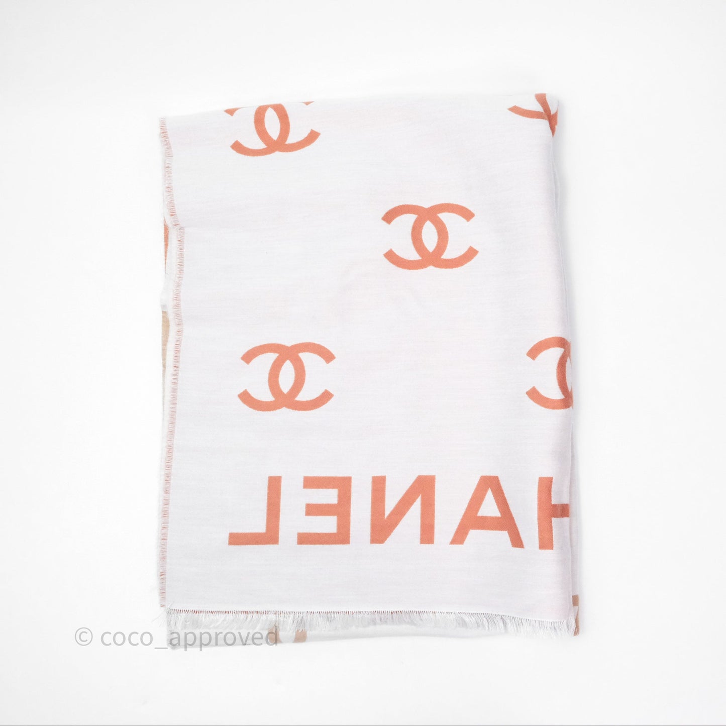 Chanel CC Logo Scarf Wool Coral 25C