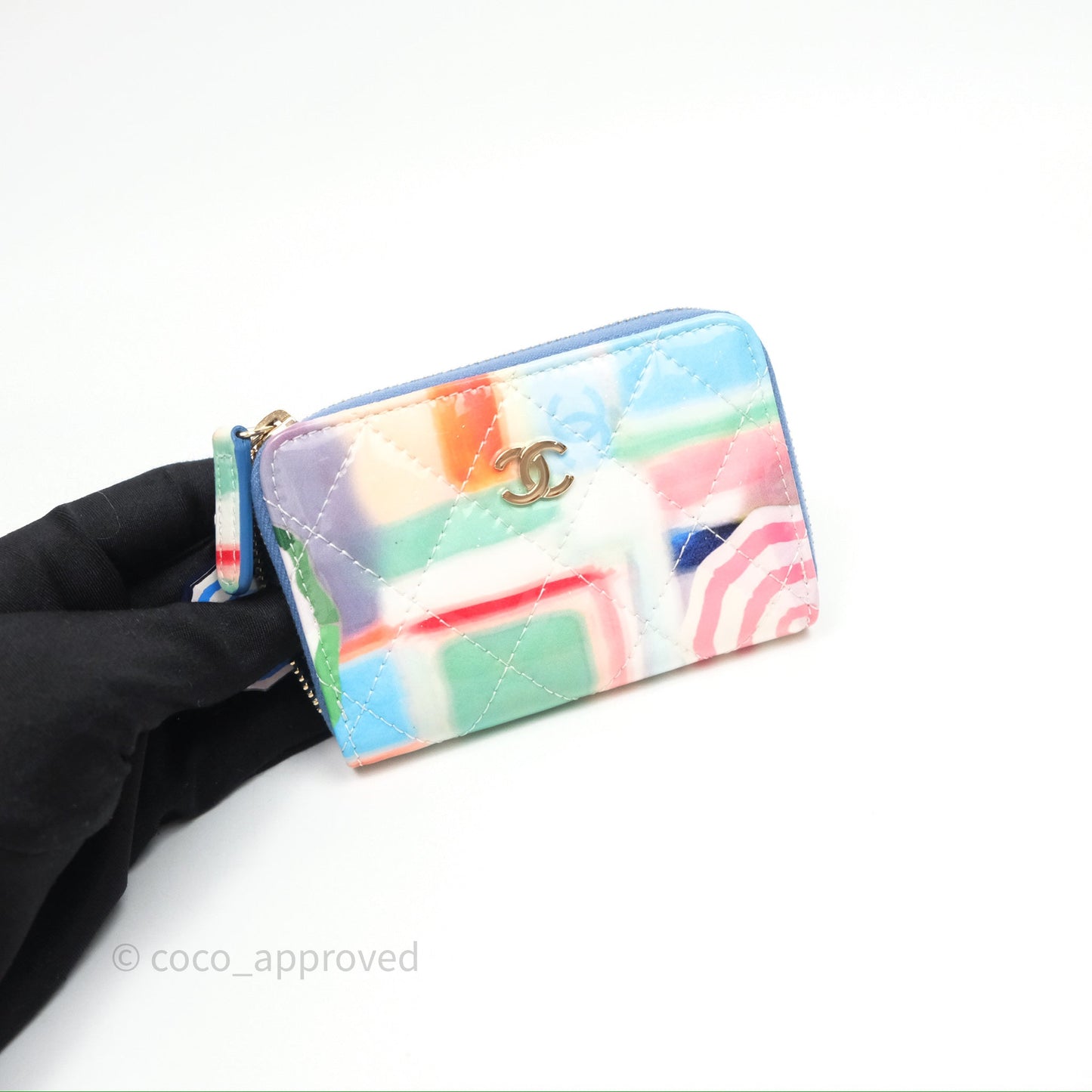 Chanel Printed Quilted Zip Coin Purse Patent Calfskin Multicolor