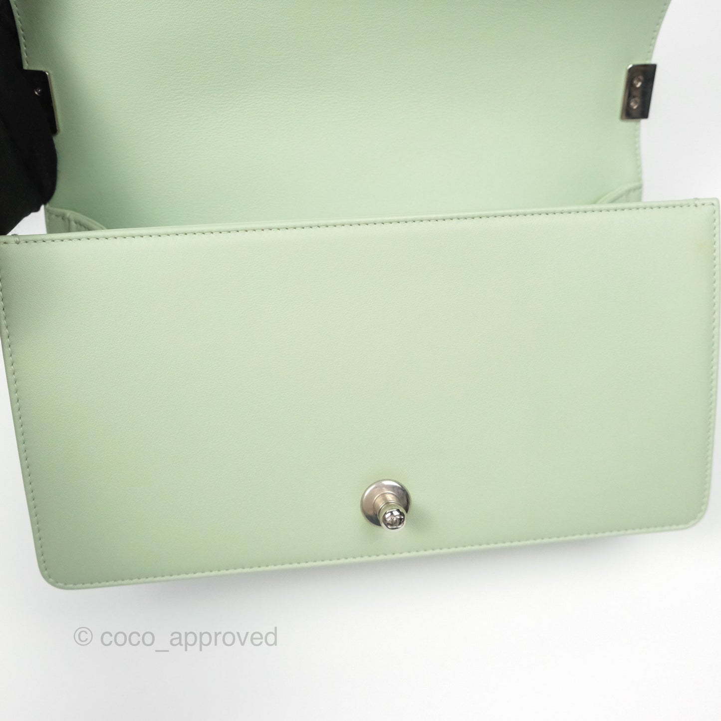 Chanel Medium Chevron Boy Mint Green Calfskin Silver Hardware