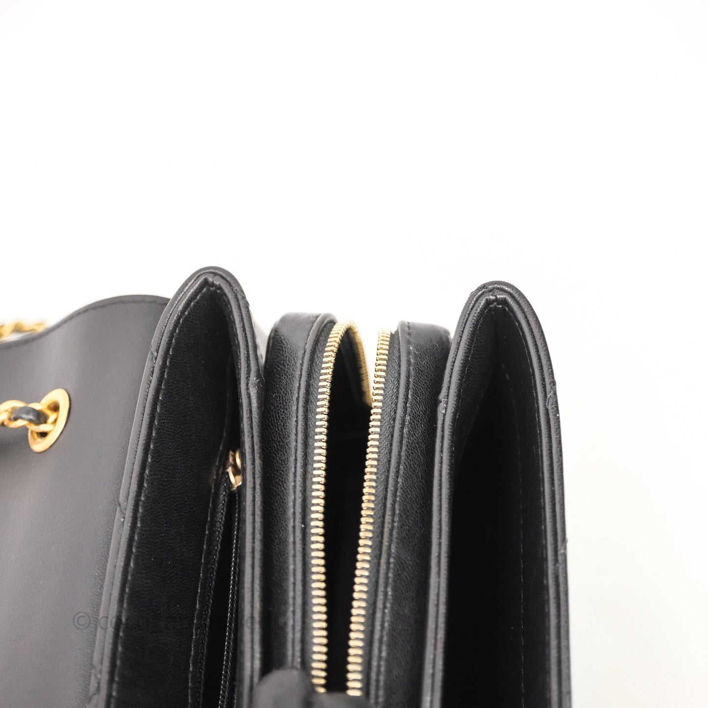 Chanel Chevron Flap Bag Black Calfskin Aged Gold Hardware