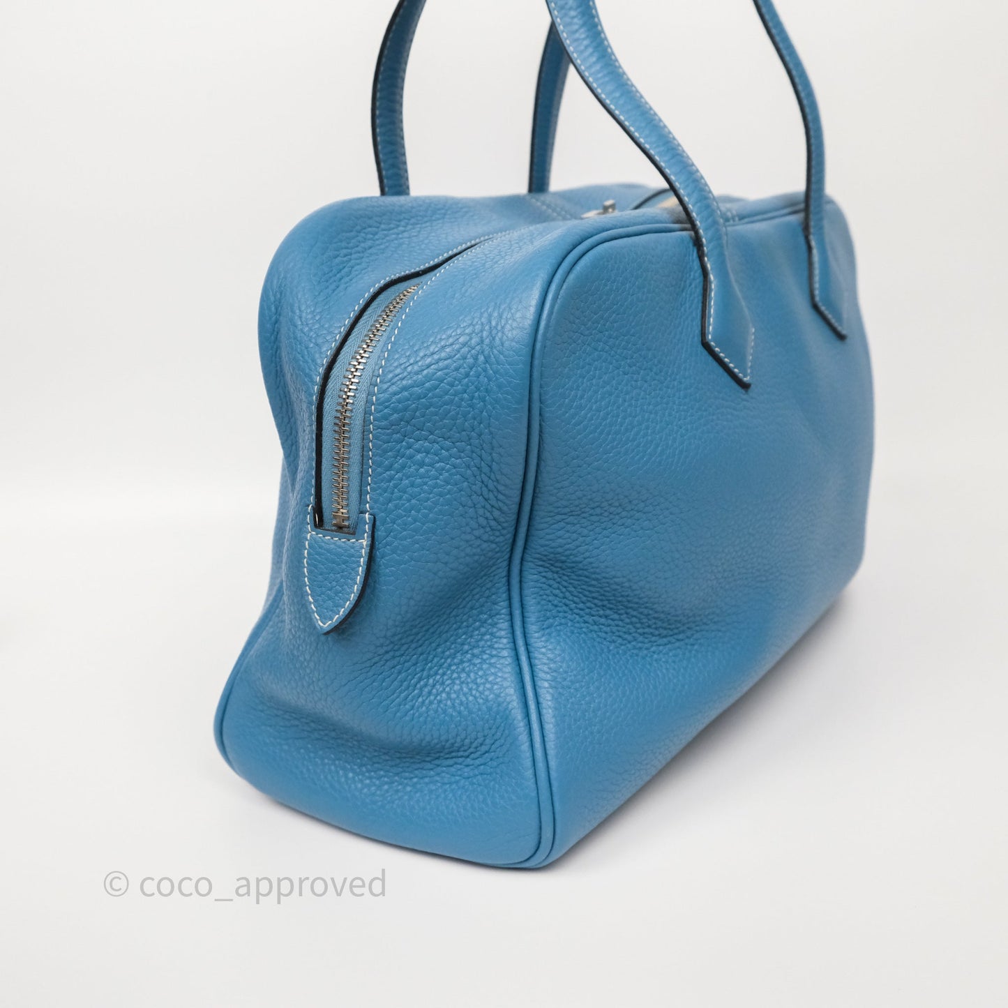 Hermes Victoria II 35 Bag Blue Jean 75 Clemence Palladium Hardware