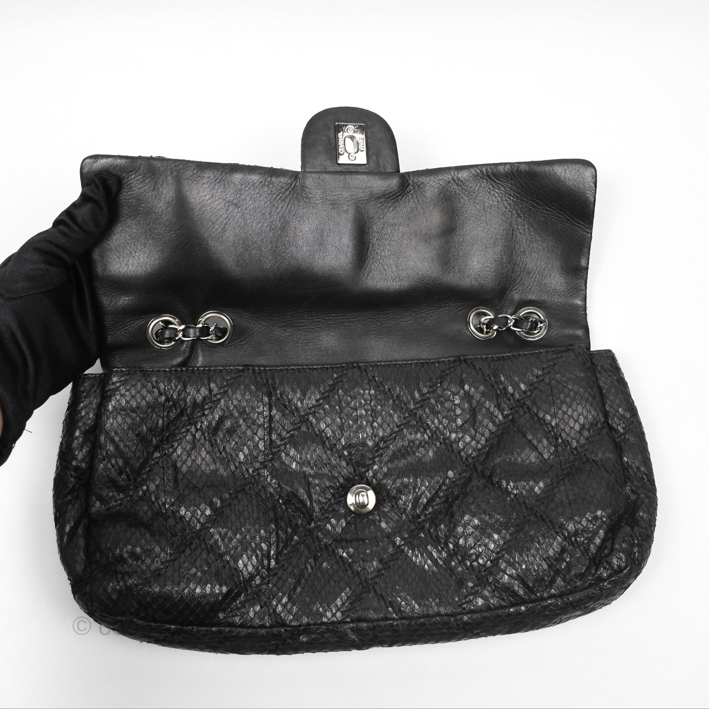 Chanel Quilted Ultimate Stitch Flap Bag Matte Python Black Silver Hardware