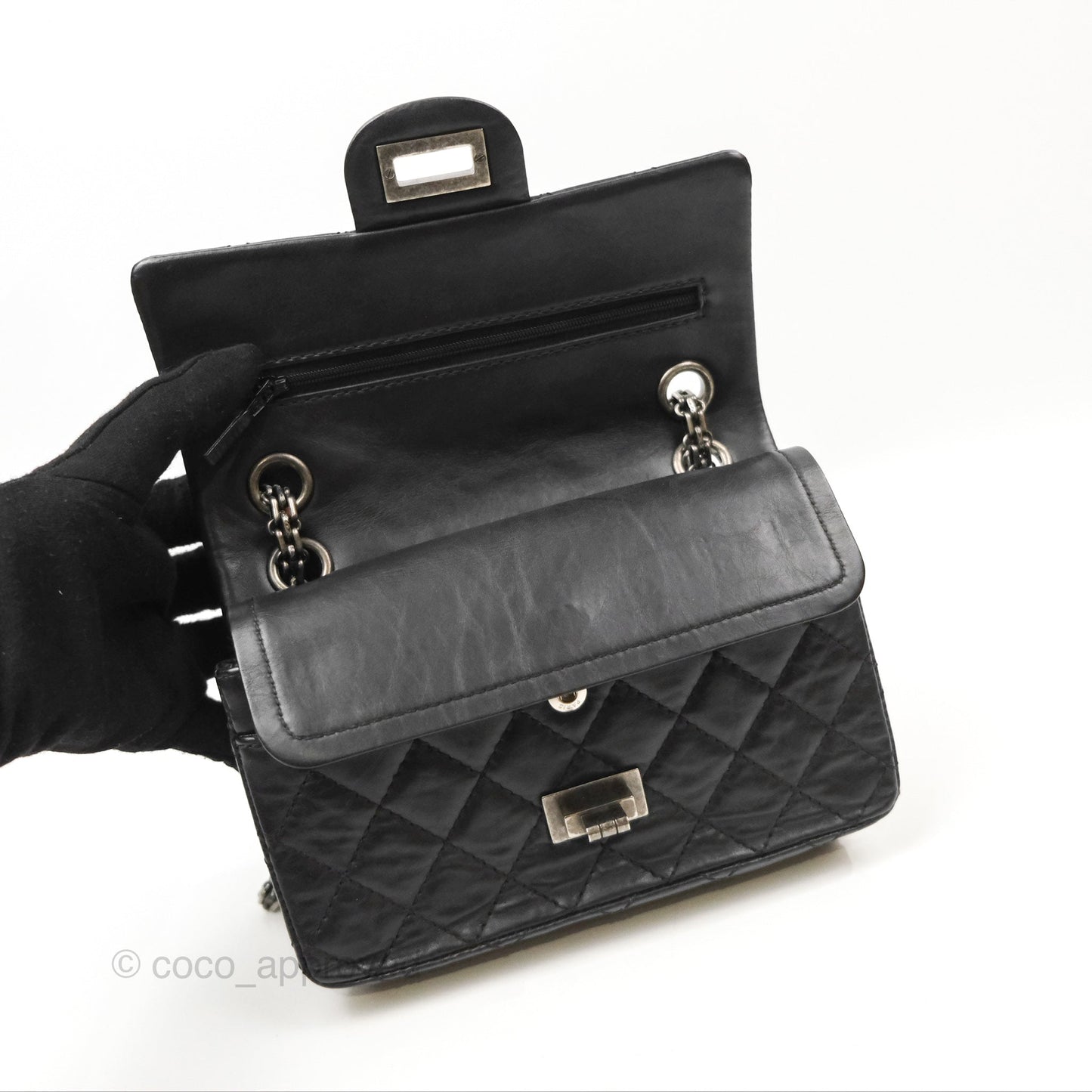 Chanel Mini Reissue 224 Black Aged Calfskin Ruthenium Hardware