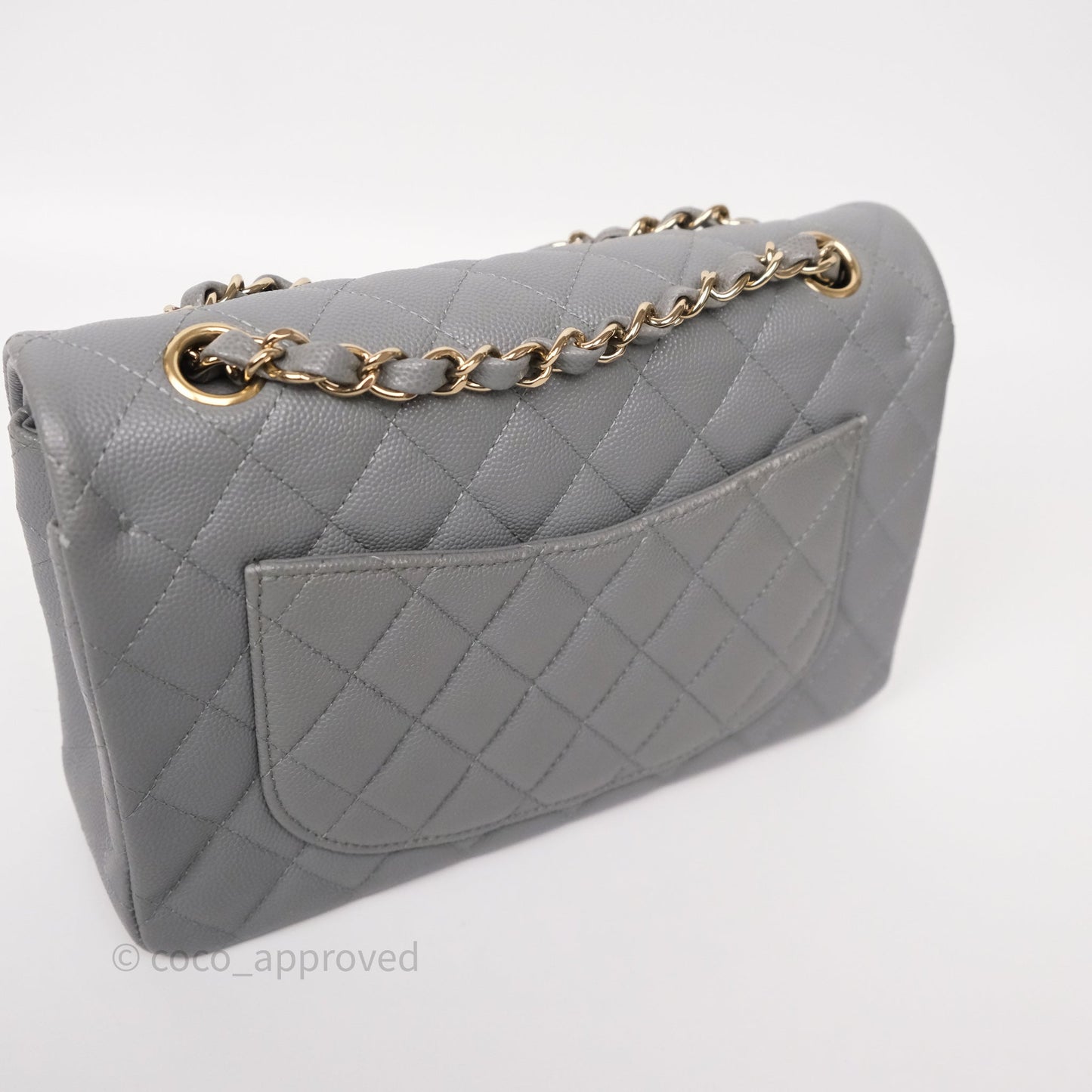 Chanel Small Classic Flap Quilted Grey Caviar Gold Hardware