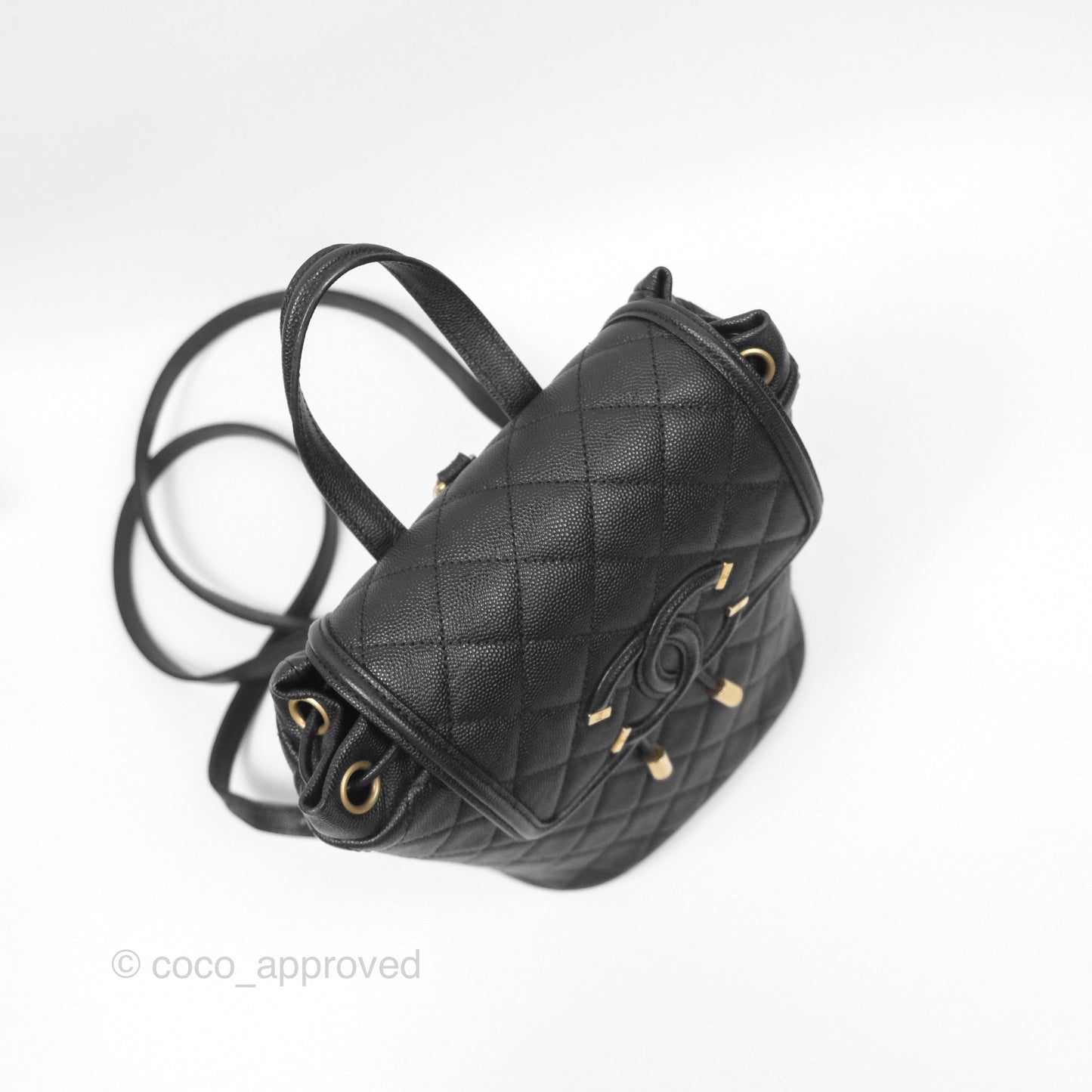 Chanel Small Quilted Filigree Backpack Black Caviar Aged Gold Hardware