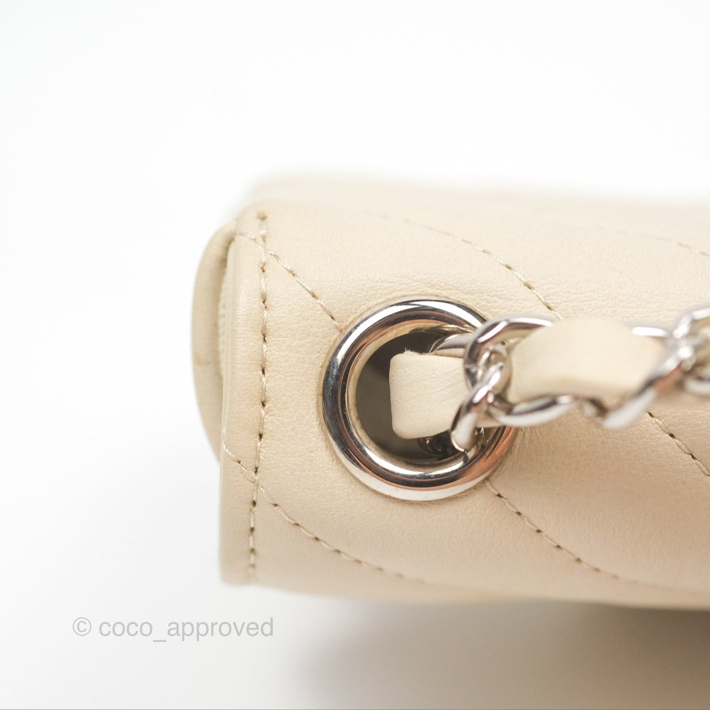 Chanel Mini Card Holder Chain Belt Bag Chevron Ivory Calfskin Silver Hardware