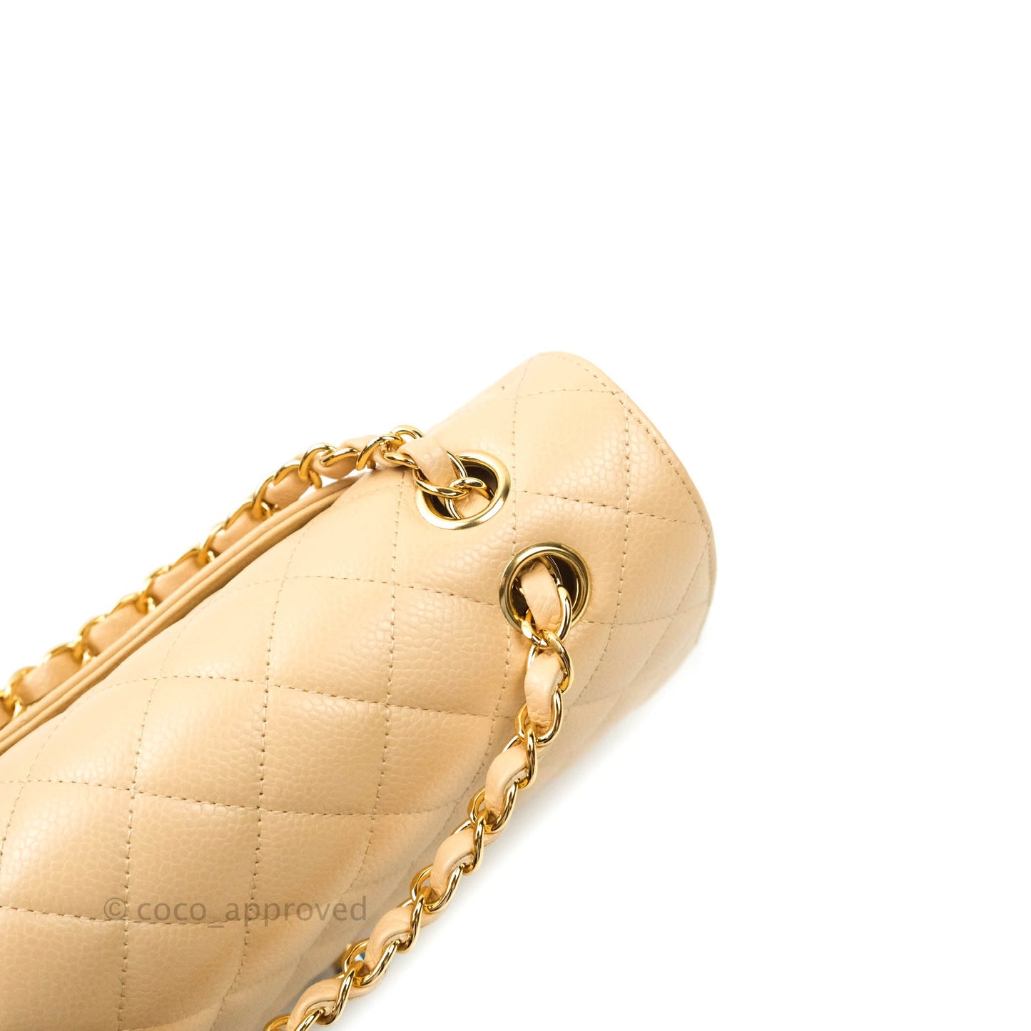 Chanel M/L Medium Quilted Caviar Double Flap Beige Gold Hardware