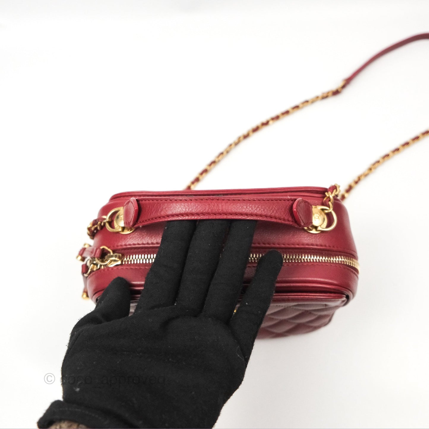 Chanel Quilted CC Small Vanity Case Dark Red Calfskin