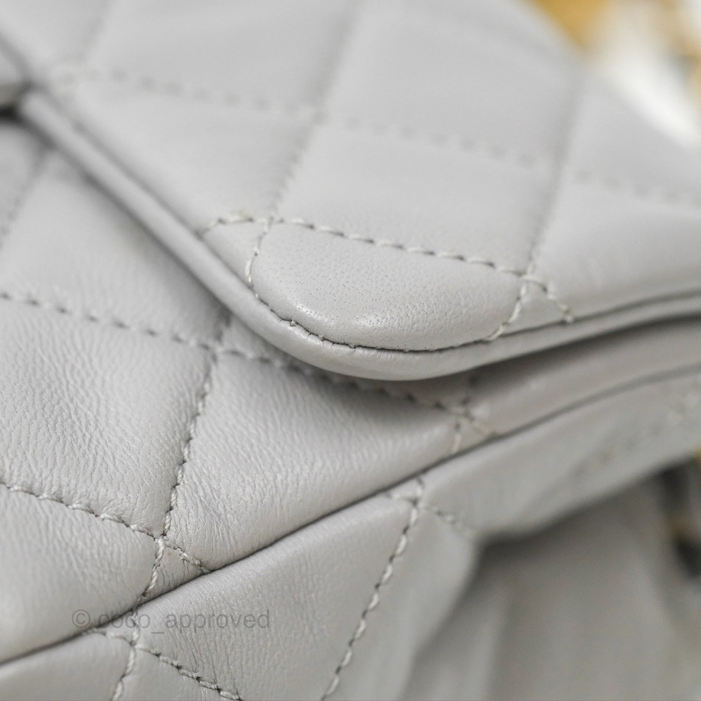 Chanel Pearl Crush Mini Square Quilted Light Grey Lambskin Aged Gold Hardware